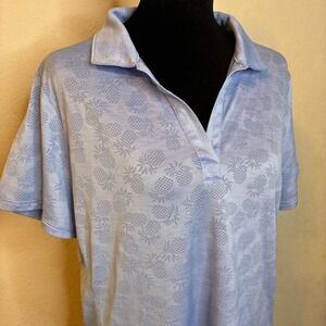 Tommy Bahama IslandActive Womens Large Blue Pineapple Jacquard Golf Polo Shirt
